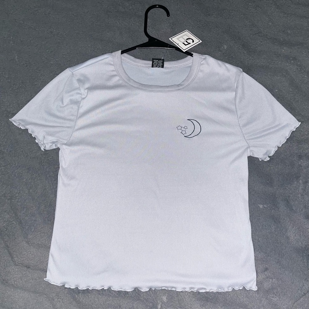 NWT Moon & Stars Embroidered Blue Crop Top Size Large